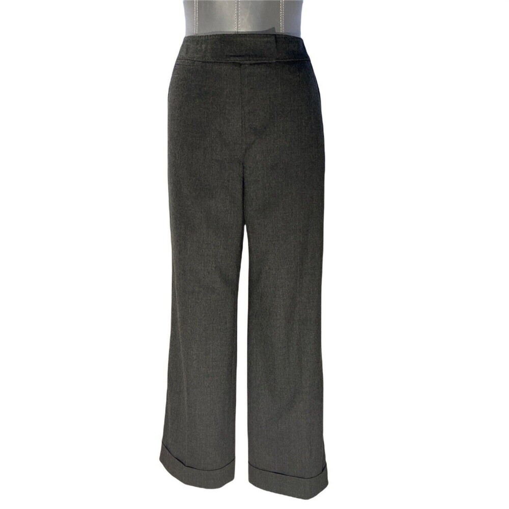Talbots Trouser Petites 8 Dress Pants Charcoal Gray Wide Leg Hip Pockets Wool‎